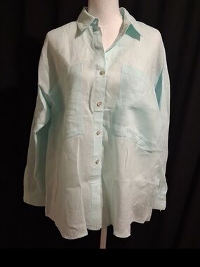 Magashoni XL Linen Button-Down Shirt Women Cover Up Blouse Long Sleeve